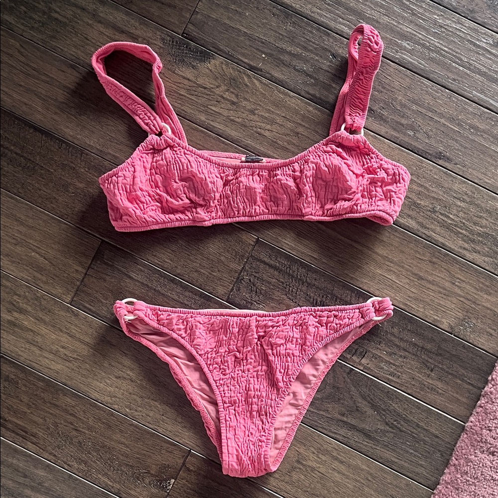 Pink Textured Bikini Set